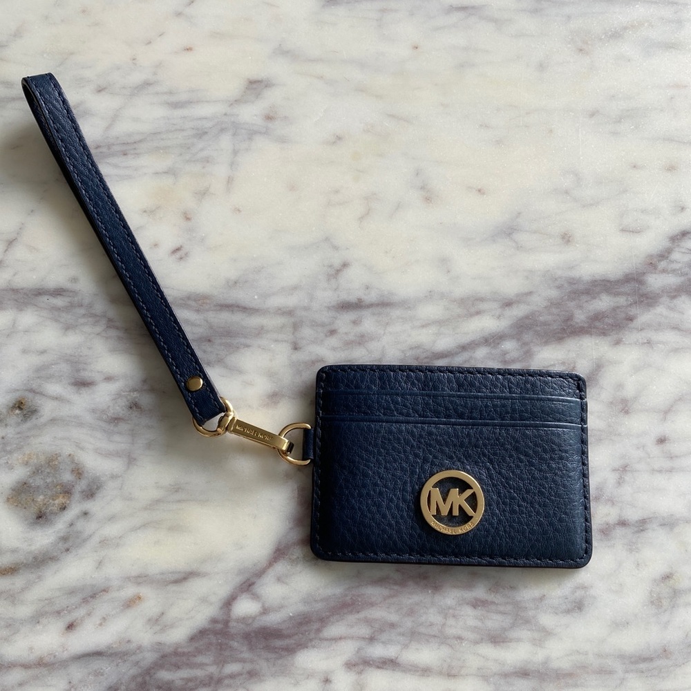 Michaels Kors Leather Navy Card Holder With Strap